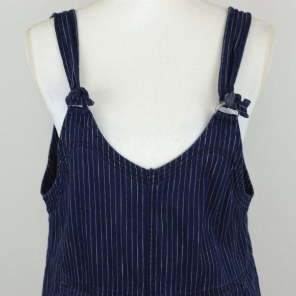 American Eagle Outfitters Women's Small Blue White Striped Denim Short Overalls - Picture 2 of 10